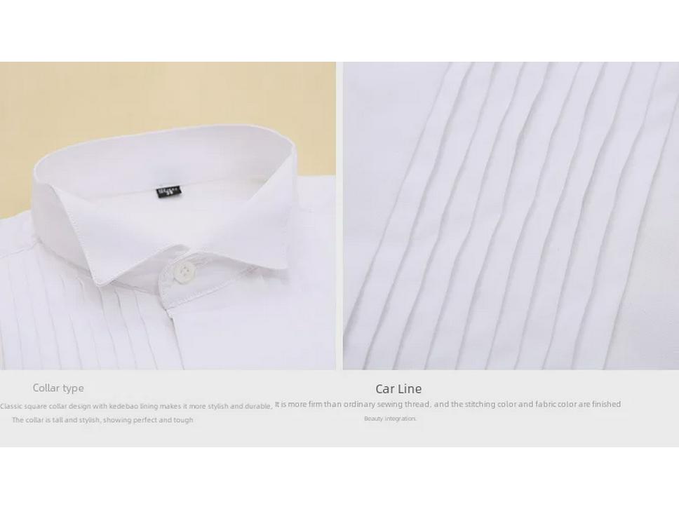 Swallowtail White Men's Stand Collar Long Sleeve Performance Dress Shirt