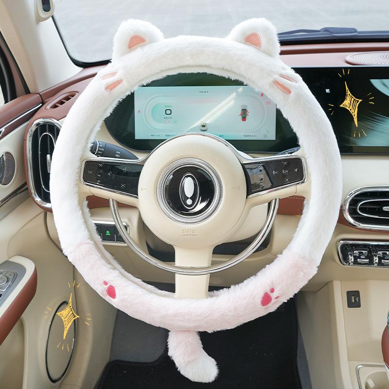 Universal Car Steering Wheel Cover for Girl Cartoon Winter Fluffy Cover for Steering Wheel Heating Hands Kawaii Car Accessories