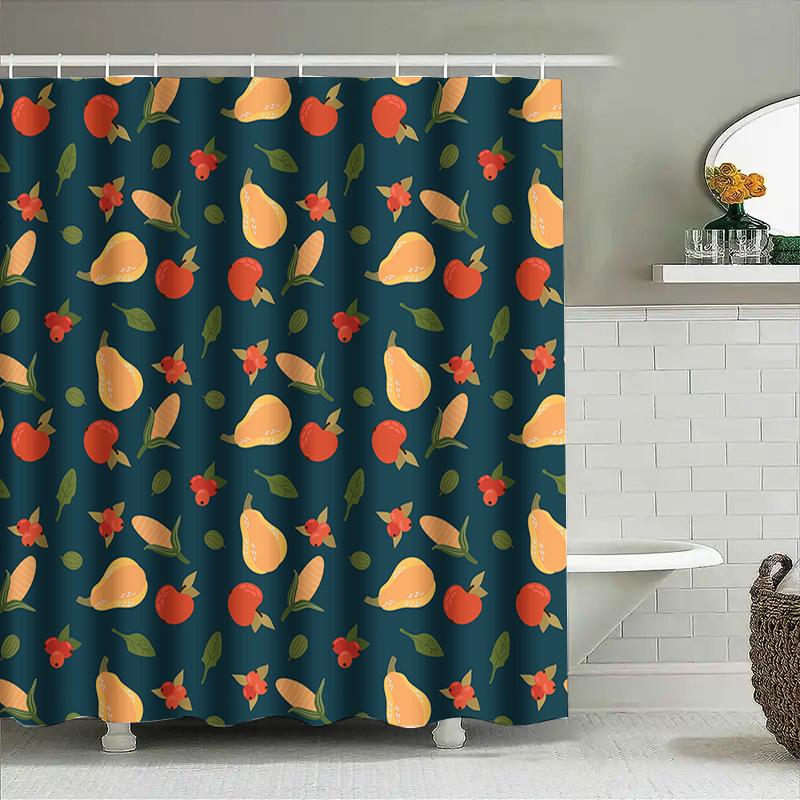 Fruit Shower Curtain Blue Green Red Yellow Orange Pears Apples Corn Design Waterproof Bathroom Decor Shower Panel Print Bathroom