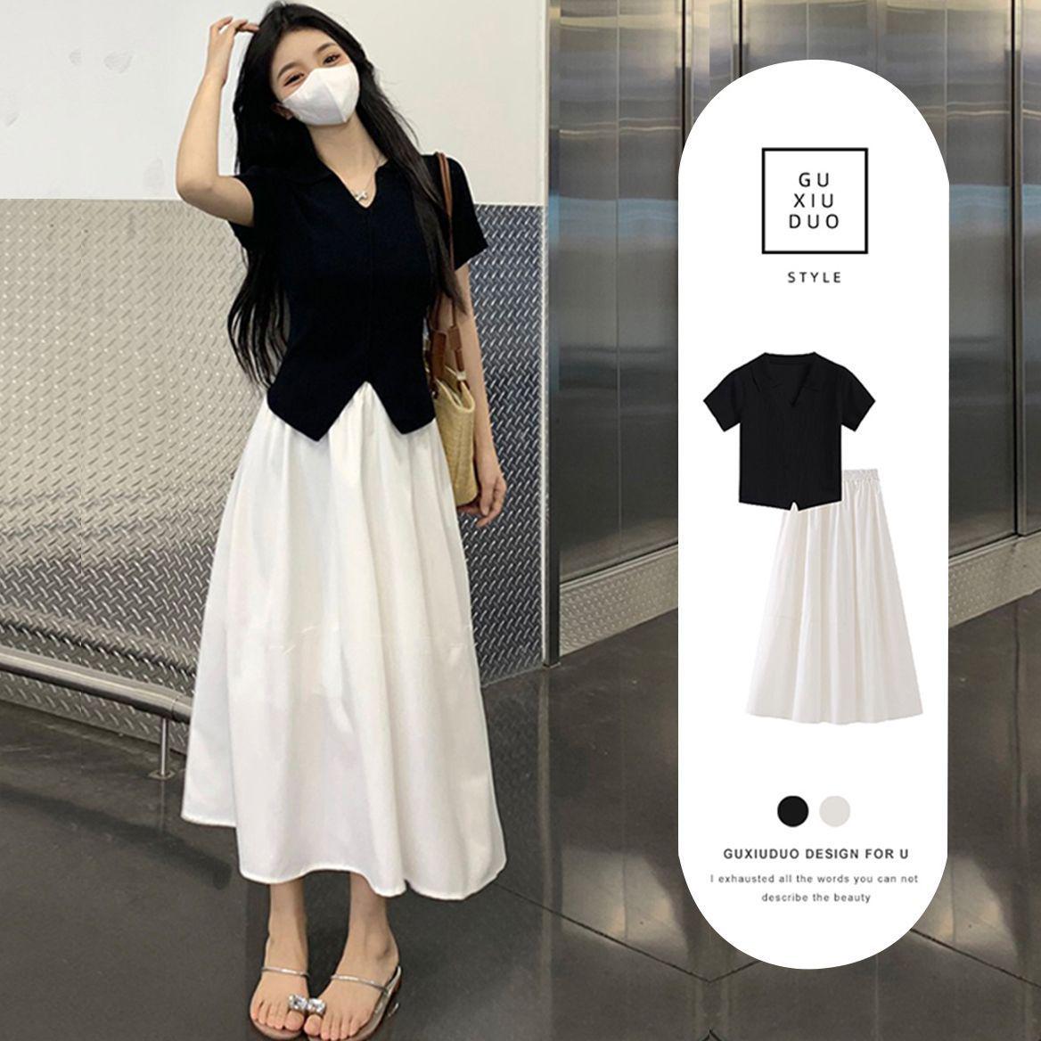 

2026 Slimming Three-Piece Set: Relaxed, Flaw-Covering Outfit with Wide-Leg Skirt for Curvy Girls XL (Recommended for 109-119 jins)