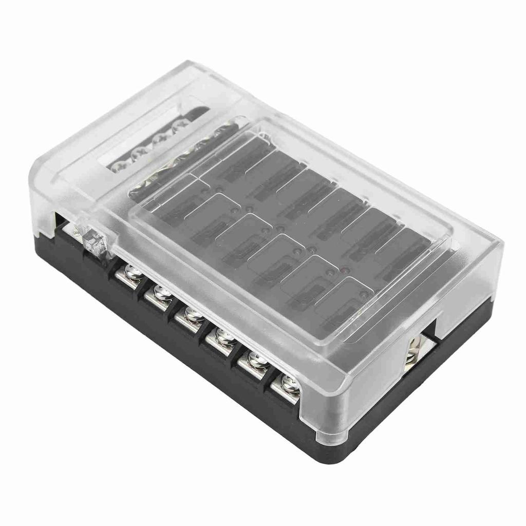 12 Way Blade Fuse Block Waterproof Fuse Box Holder with Negative Bus LED Indicator for Car Marine Bo