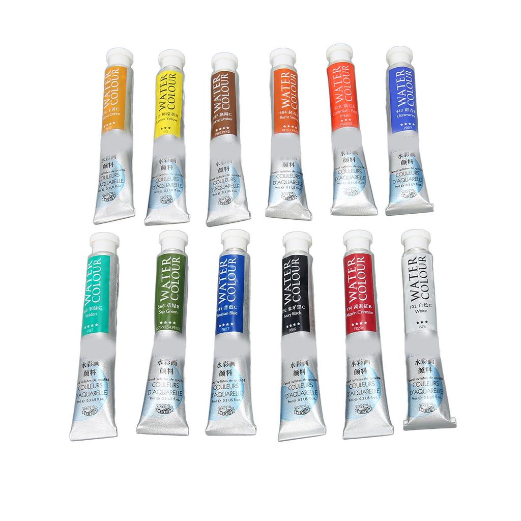 Water Color Paint 12 Colors 9ml Tube Bright Vibrant Nice Transparency Watercolor Paint Set for Artist Painting