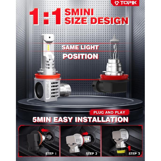 TOPIK T26 9005 H11 LED Bulb Combo HB3 H9/H8 Bulbs, 900% Brighter 72000LM 6500K Cool White, Plug N Play With 50000Hrs Lifespan, 99% Compatibility,