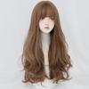 Professional  WIGS Honey Brown Wigs with Neat Bangs High Density Synthetic Loose Brown Hair Wig for Women Daily Use Beginner Friendly