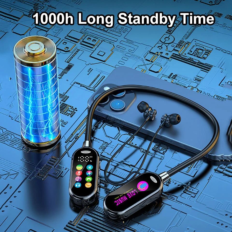 Color Screen Wireless Bluetooth 5.4 Earphones Neckband Headphones HiFi Stereo Headsets Noise Reduction Earbuds