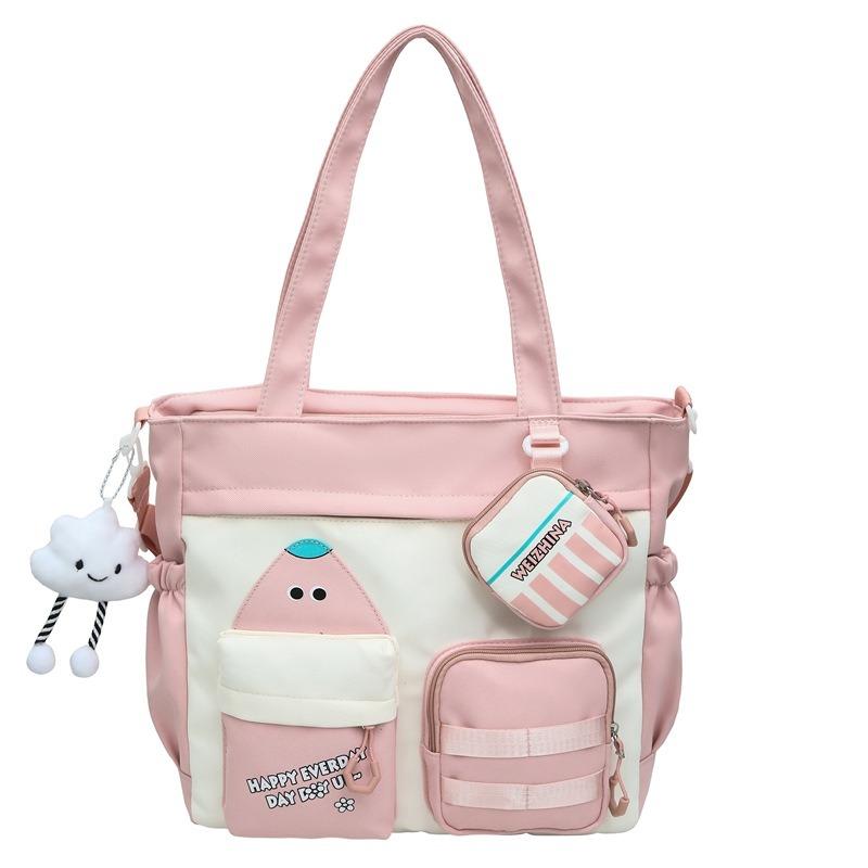 Portable Contrasting Color Retro Tote Bag, Student Class Tutoring Commuter Bag, Large Capacity Niche One-shoulder Messenger Bag