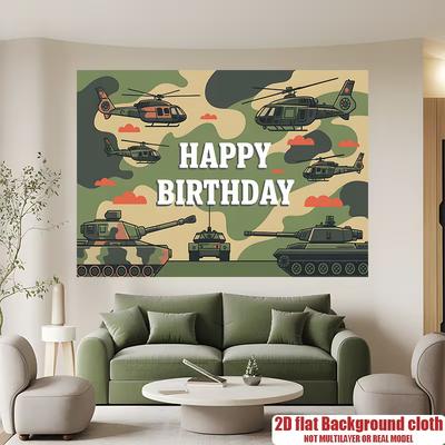 2D Army Tank Helicopter Birthday Backdrop Kids Party Photo Banner
