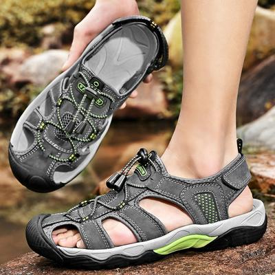Sommer elastischer Gürtel hohle Sandalen Lederoberfläche Strand Meer Fluss Waterschuhe Tasche Kopf atmungsaktiv Mode große Größe Herrenschuhe