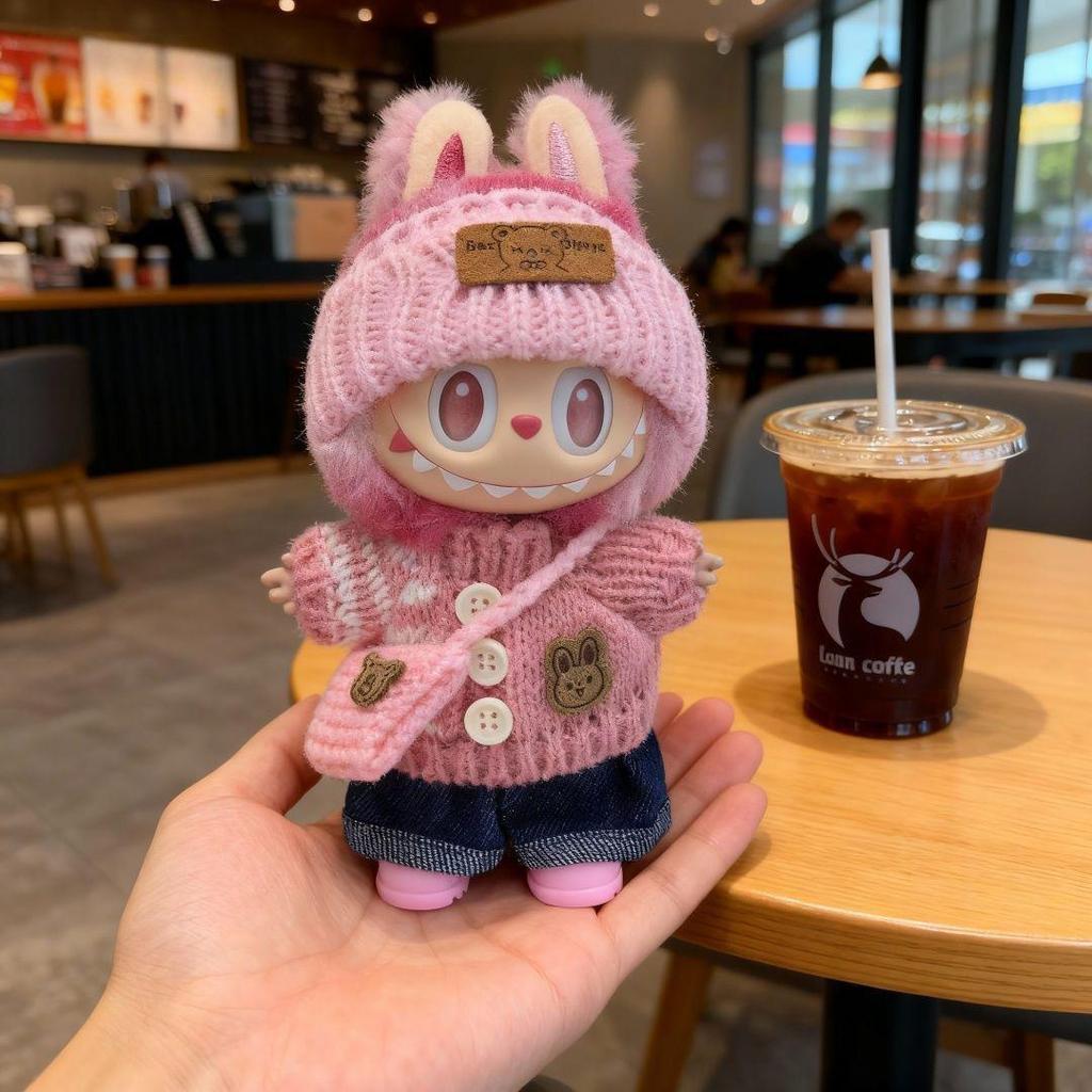 First to Third Generation Labubu Doll 17cm Red Knitted New Year Sweater with High Energy Design