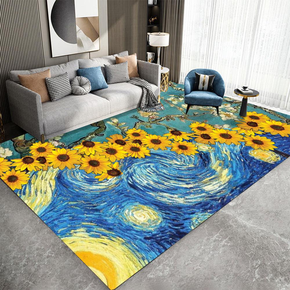 Van Gogh Oil Painting Loop-Pile Carpet Artistic Masterpiece Area Rug for Living Room Bedroom Entryway Home Decoration Mats