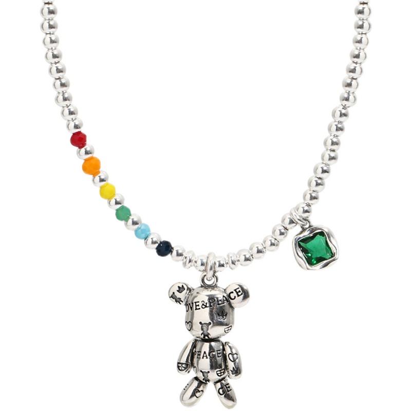 ANENJERY ANENJERY Zircon Bead Necklace INS Style Bear Necklace For Women Men Clavicle Chain Jewelry Wholesale