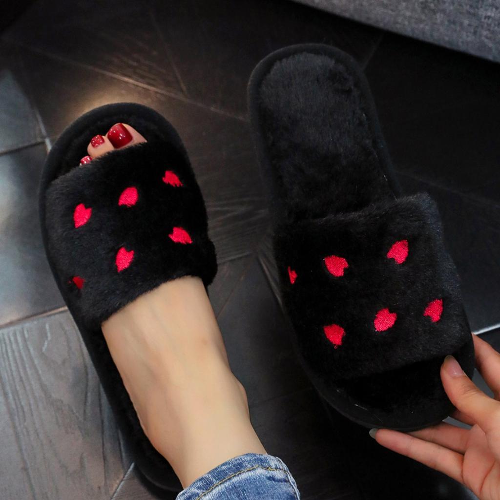 Four seasons open-toed plush slippers home love cute floor slippers slippers thermal shoes