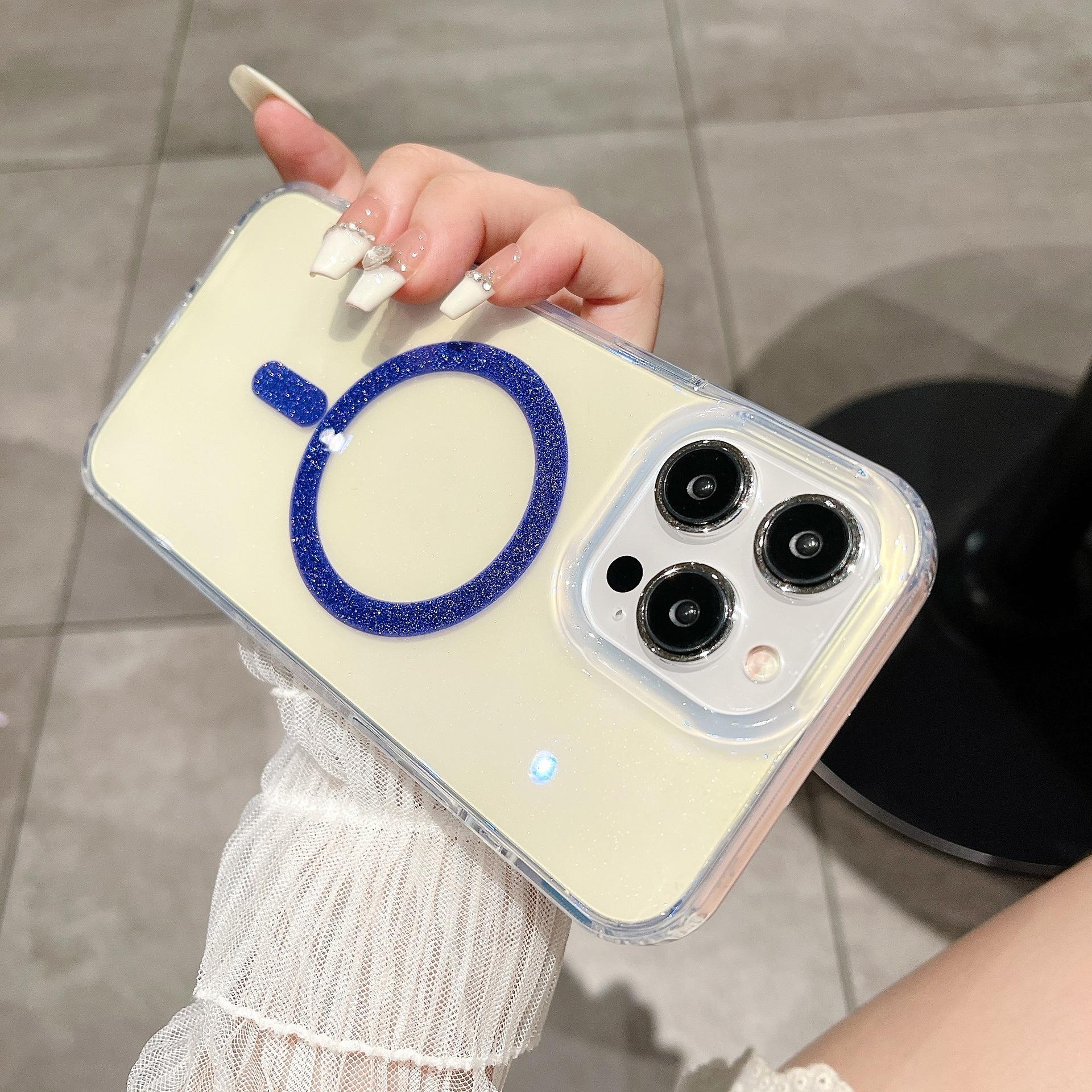 

IPhone 15/16 Magic Diamond Blu-ray Powerful Magnetic Suitable for Apple 14 Mobile Phone Case Gradient Frosted Transparent Case iPhone11