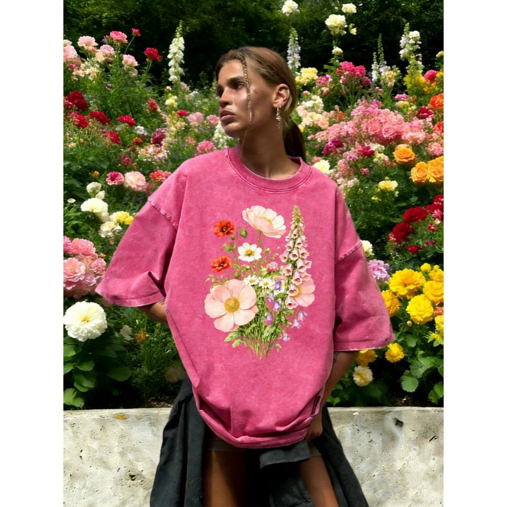 

Красивый Цветок Ромашки Музыка Ветра Цветочный Принт Стирка Футболка Женская Повседневная Хлопковые Футболки Хип-Хоп Одежда Свободные Короткие Рукава S