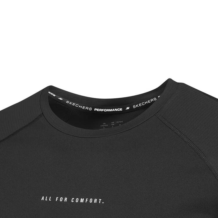 Skechers Round Neck Breathable Sports Quick-Drying Raglan Short Sleeve T-Shirt Men Tops Carbon-Black P225M016-0018
