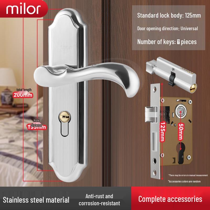 Universal Interior Door Lock Set: Silent Three-Piece Black Handle for Bedroom or Old Door Replacement