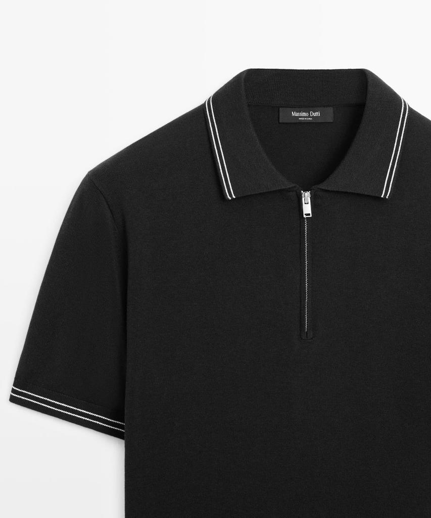 Masimodutti Jersey Polo Knit Collar Detail