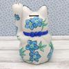 Craftsman House Lucky Charm Gorgeous Seto Ware by a Painter Handmade Made in Japan Maneki-neko (Blue) Hand-Painted