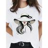 European Size 1pc Women's 100% Polyester T-Shirt with Stylish Portrait Print - Breathable Sweat Absorbent Loose Fit Round Neck Short Sleeve Casual Tee