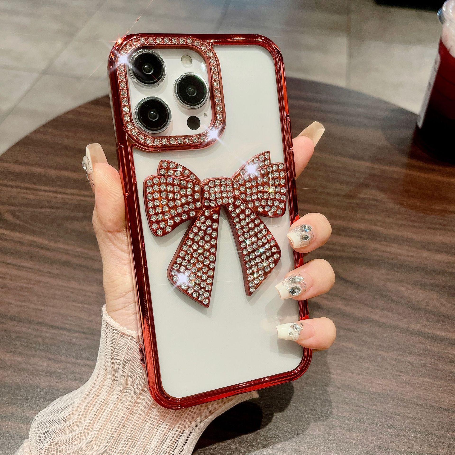 

Подходит для iPhone 15 Гальванизированный бант Хрустальный бриллиант Чехол для мобильного телефона Apple 14 Градиентное перо 13 Роскошный защитный чехол для женщин Apple 11Promax