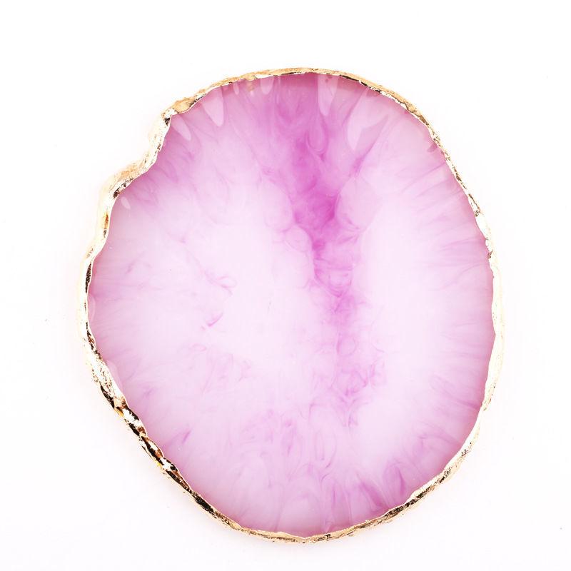 Gold-Edged Agate Stone Nail Art Palette - Round Marble Resin Display Board