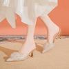 High-heeled Sandals Women's Bag Head Half Slippers Bow Flower Stiletto Outer Wear High-heeled Slippers Large Size 41-43