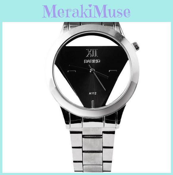 Relógio Esqueleto Triangular Único de Aço Inoxidável Caixa de Liga Elegante e Espelho de Vidro