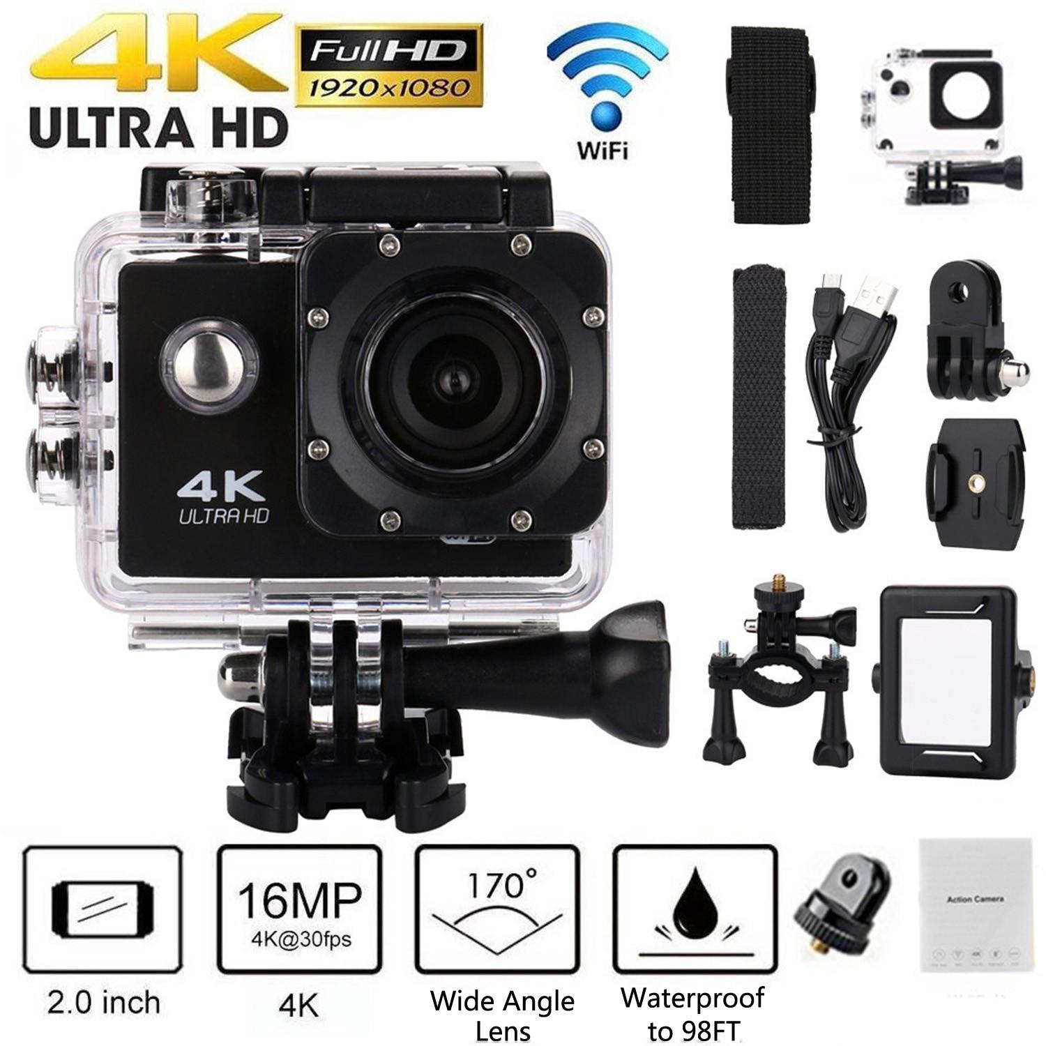 

(СУ)Нова екшн-камера Ultra HD 4K WiFi 2 дюйми 170D Підводний водонепроникний шолом Запис відео Спортивна камера One Size