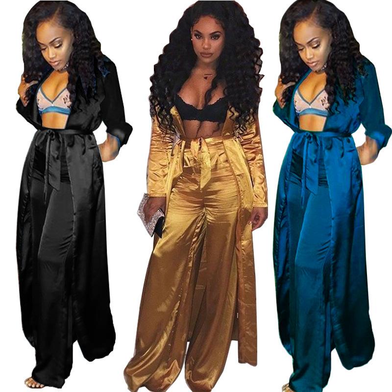 Imitation Silk Wide Leg Pants Two-piece 