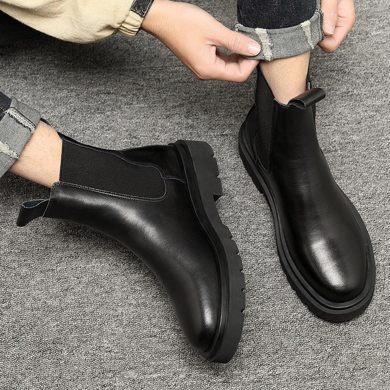Chelsea boots men's high-top winter British men's shoes versatile Martin boots velvet thermal cotton shoes snow boots WF2013