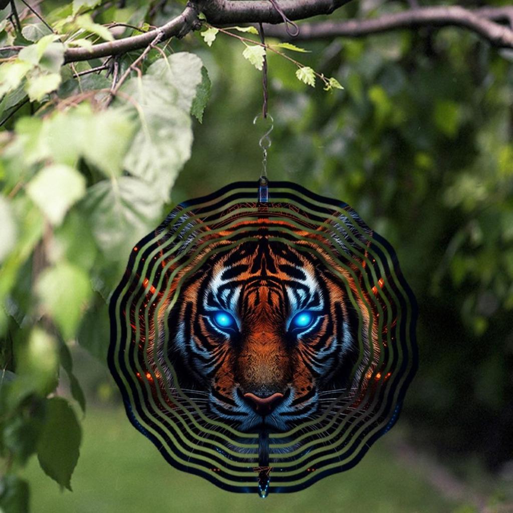 10 Inch Hanging Wind Spinner Fantasy Tiger Design with 360 Degree Hook Rotating Wind Chime for Spring Summer Garden Balcony Decor