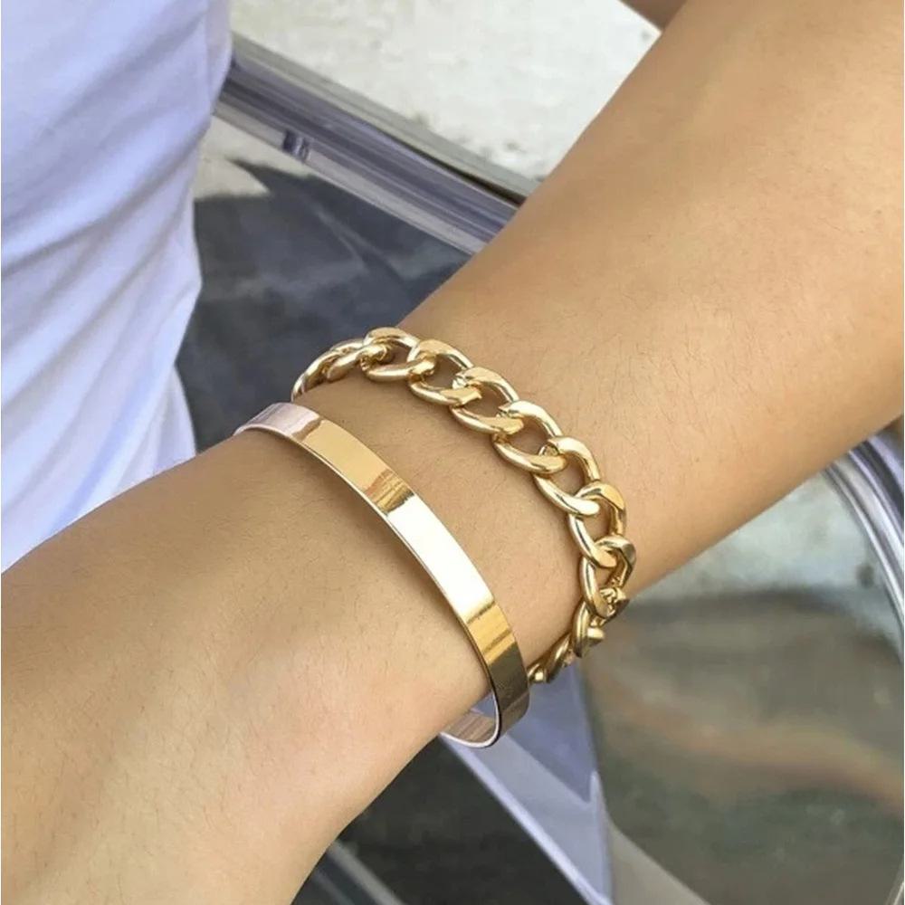 "European & American Stylish Twist Chain Hip-Hop Bracelet Set for Girls - 4-Piece Handmade Collection"