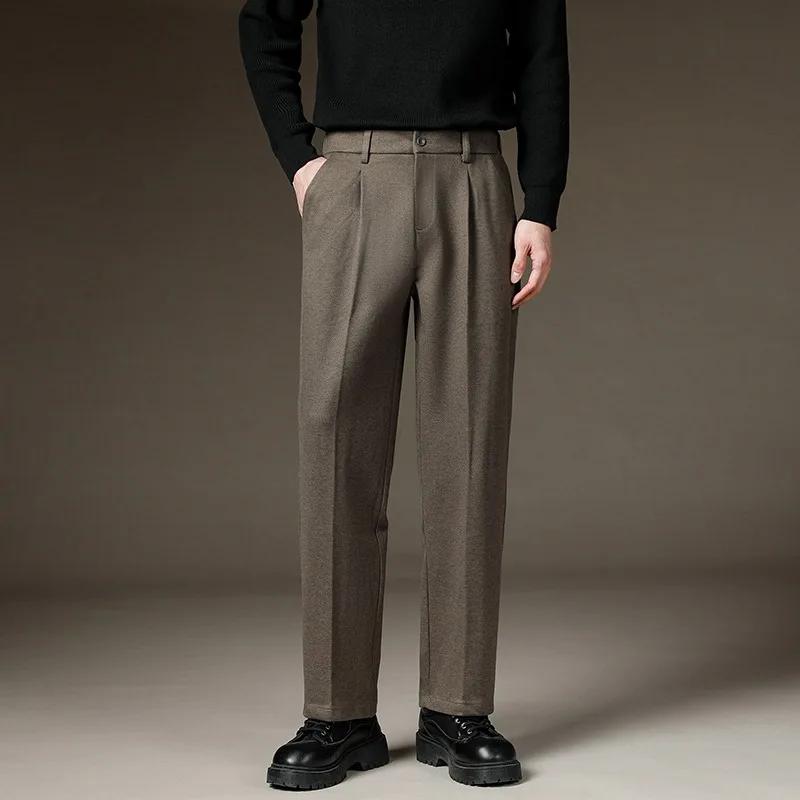 2026 Spring Men Business Casual Suit Pants Men Slim Fit Woolen Fabric Pants Men Streetwear Oversized Pants Male Warm Trousers