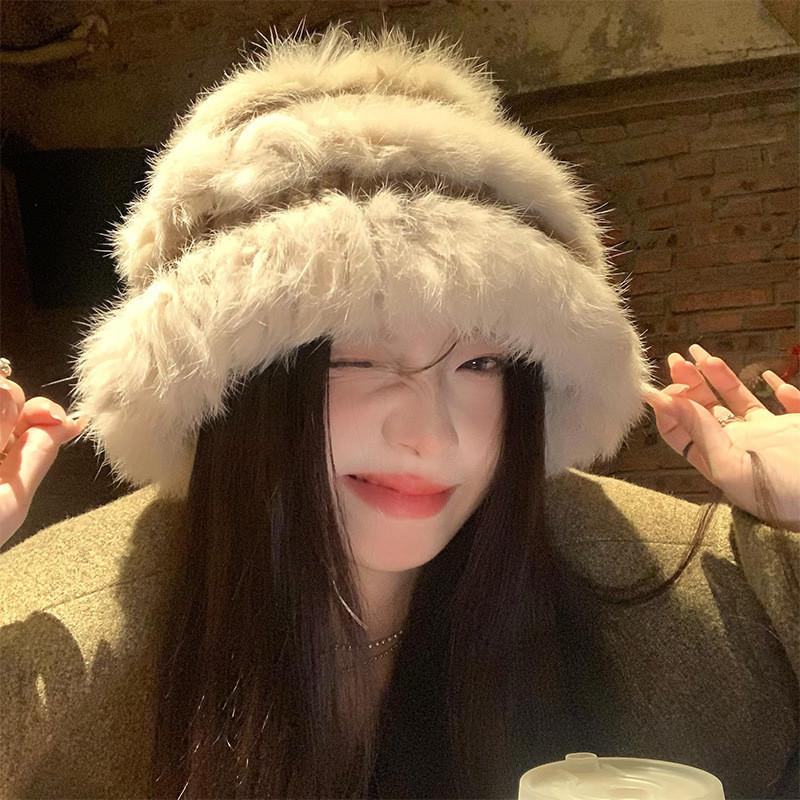 

Cozy Plush Fisherman Hat For Women In Fall Winter Stylish Neutral Colors Soft Rabbit Fur Blend Mocha