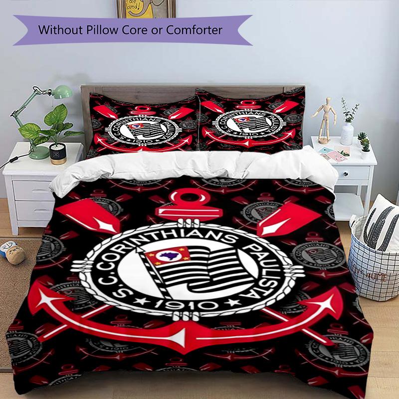Sport Club Football Crest Printed Pattern Duvet Cover Set – Includes 1 Duvet Cover and 2 Matching Pillowcases Bedroom Decor Christmas Gifts