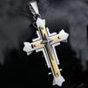 Stainless Steel Cross Pendant Necklace Men Women Geometric Layered Design Gold Black Finish 51-60cm Chain Length