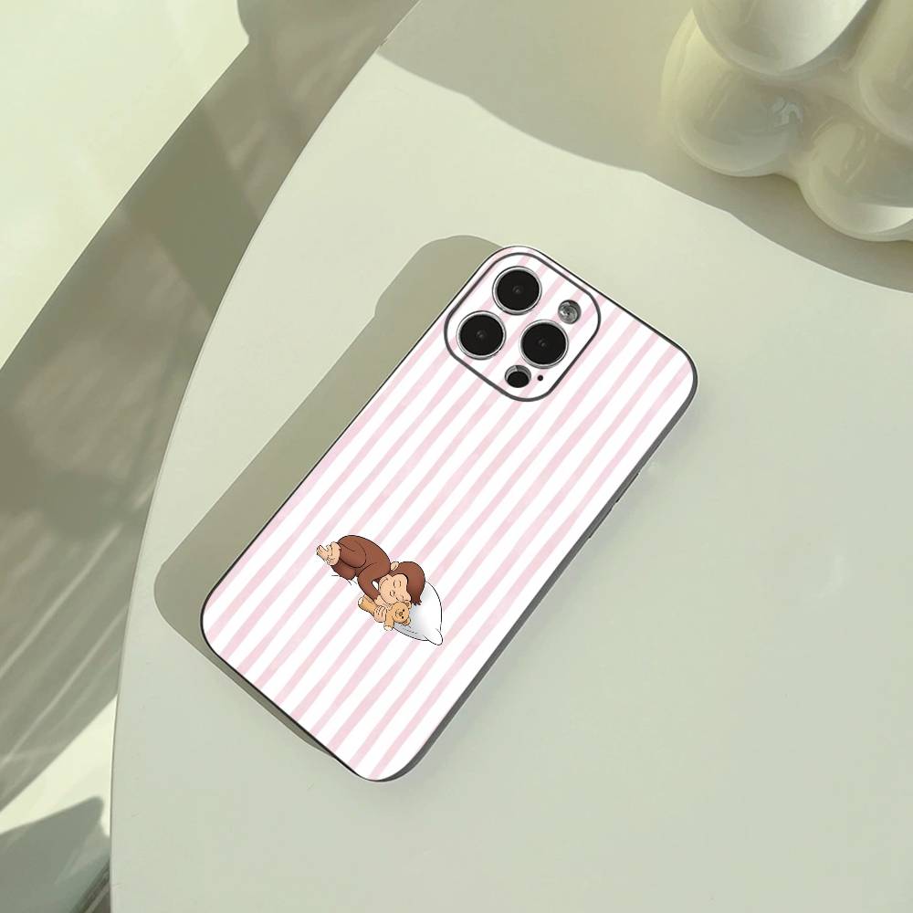 C-Curious- G-George der Affe Handyhülle Für iPhone 17,16,15,14,13,12,11 Pro Max,16Plus,XS Weiche Schwarze Hülle
