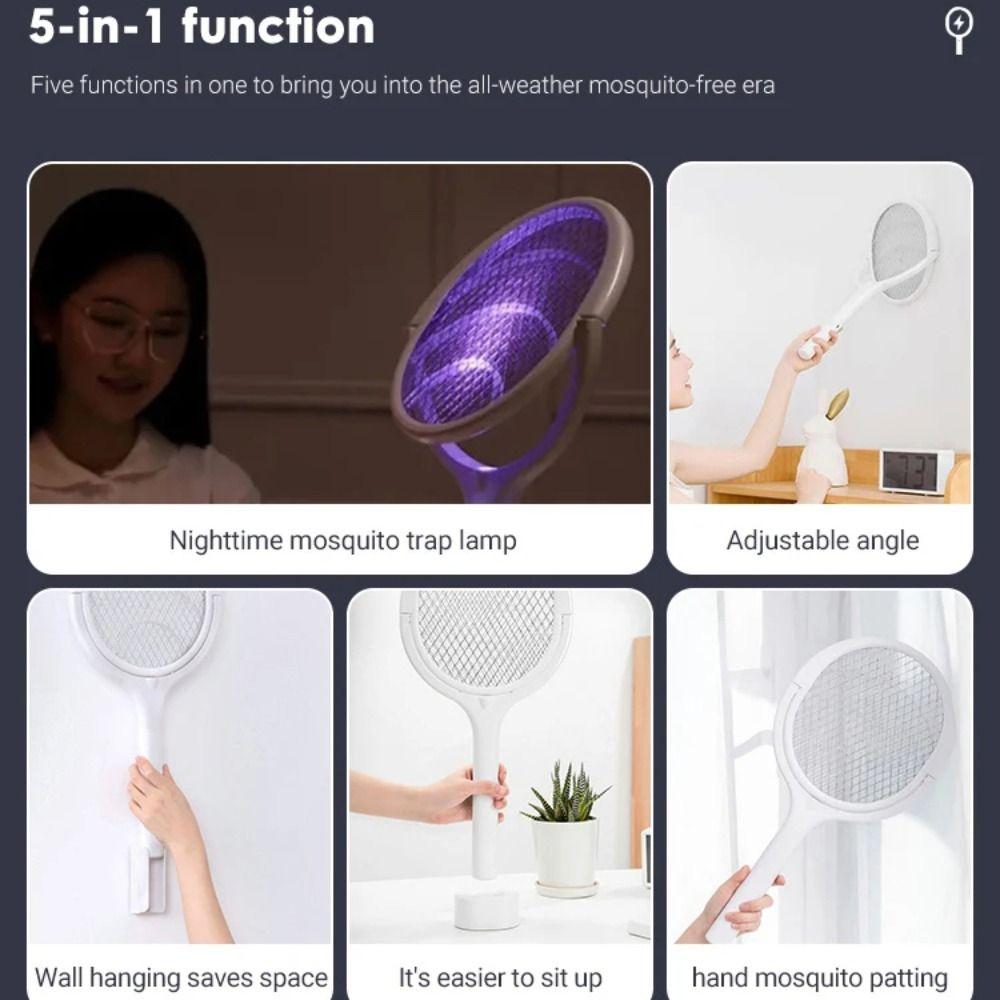 Rotating Head Electric Fly Swatter Racket 5 In 1 Fruit Fly Trap Mosquito Swatter  Indoor