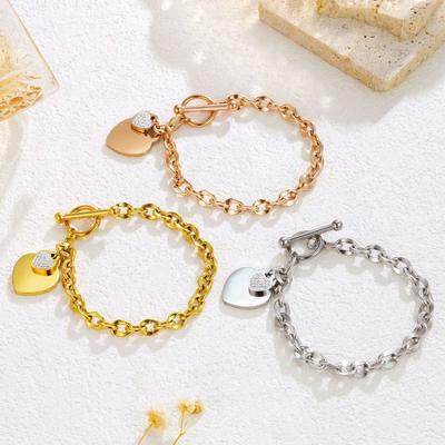 Fashionable Titanium Steel Geometric Heart Bracelet for Women Minimalist Style with Crystals