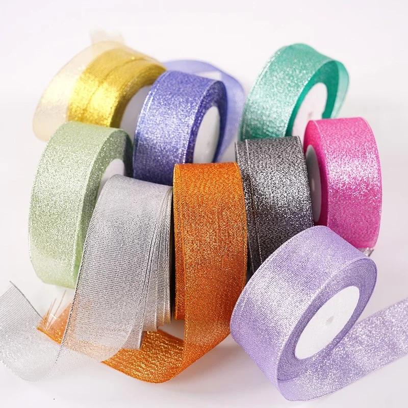 25Yards 40mm Glitter Ribbon Crafts Bow Handmade Gift Wrap Flower Hair Accessories Gift Baking Packaging Color DIY Decorative