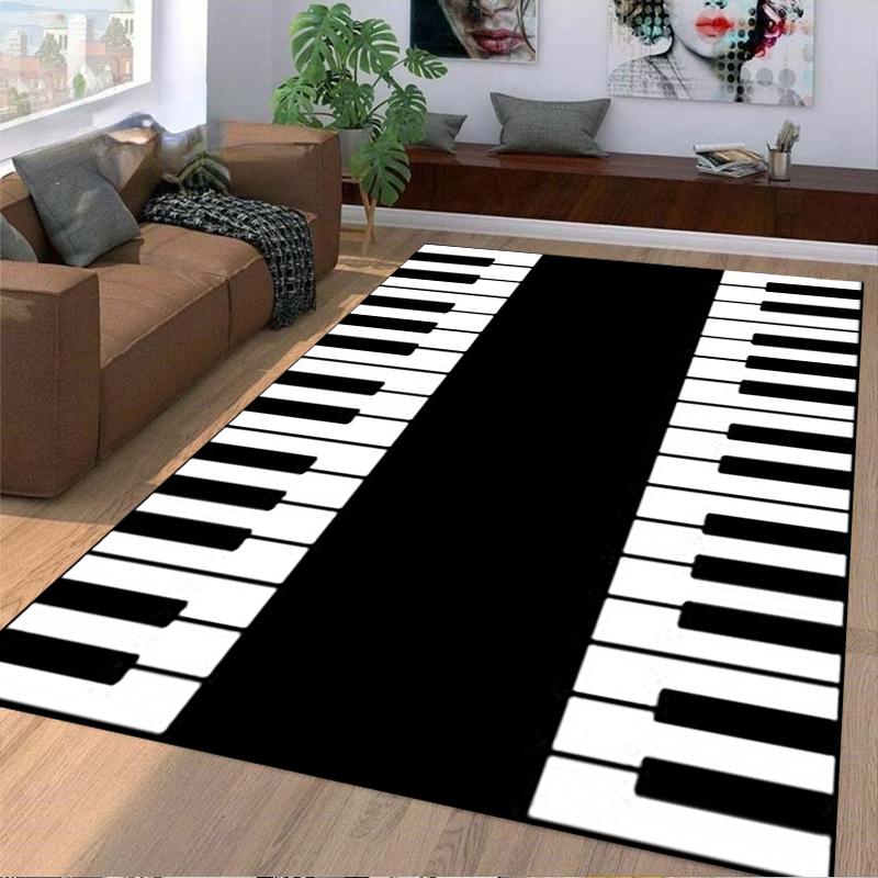 Klaviertastatur Design Teppich, Schwarz-Weiß Musik Thema Teppich für Zuhause Geeignet zur Verwendung als Anti-Rutsch-Matte für Wohnzimmer Schlafzimmer Sofas