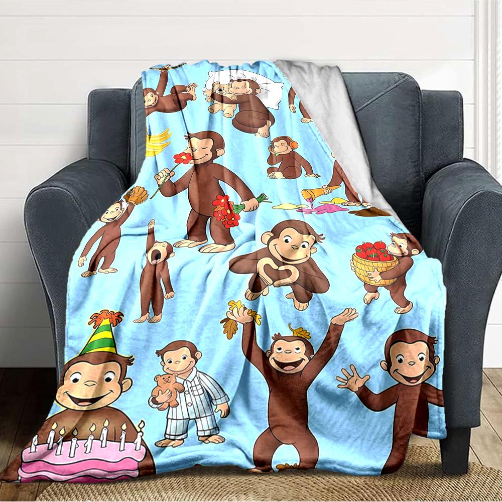 1pc Curious George (7) Blanket, Gift, for Men and Women, Soft Blanket, Good for Sofa Bed Couch Travel, Lightweight Flannel Blanket