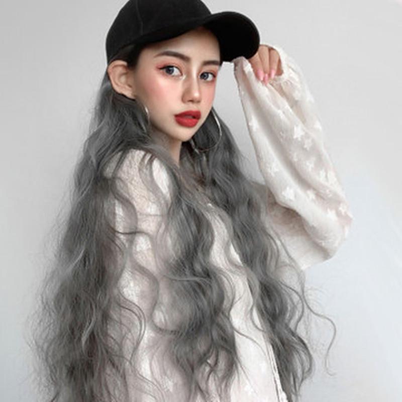2 In 1 Long Creative Women Curly Hair Wig Hairpiece with Baseball Hat Fake Hair