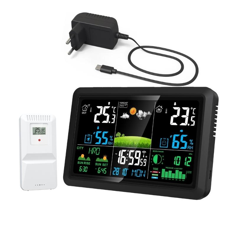 Digital Thermometers Hygrometer Alarm Clock With WiFi Connection Color Screen Weather Updates For Indoor Outdoor