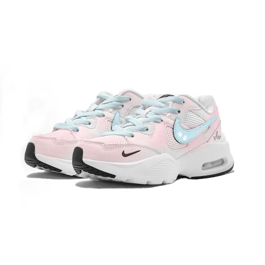 Nike Air Max Fusion Cushioning Slip Resistant Breathable Low Top Running Shoes Women's White/Pink/Blue CJ1671-100(Team103-)