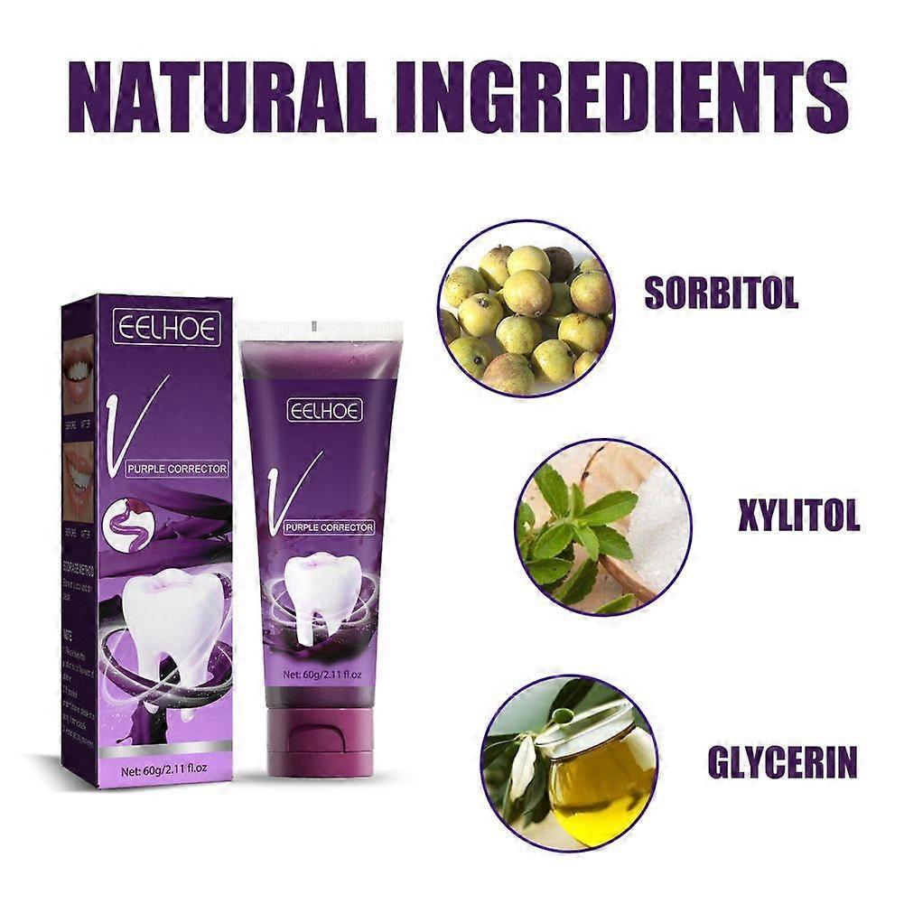 3pcs V34 Teeth Whitening Purple Toothpaste Remove Teeth Stain Whitening Brightening Essence Fresh Breath Color Corrector Oral Care