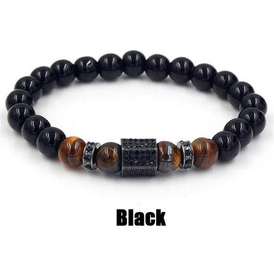 1 Stück Matter Onyxstein & Tigerauge Kombinations-Steppstich mit Zirkonia Hand Schmuck Perlen Armband Elastisch Stretch Herrenarmband