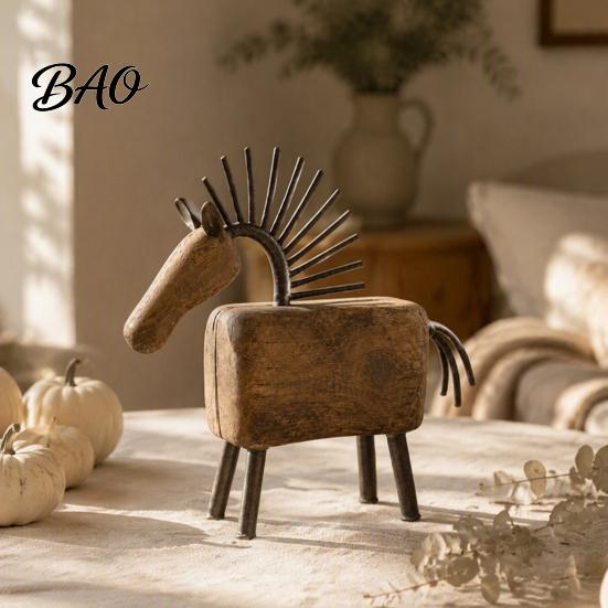 Unique Horse Silhouette Statue Vintage Figurine, Rustic Farmhouse Sculpture, Folk Art Table Ornaments Tabletop Ornament for Home Shelf Mantel Entryway
