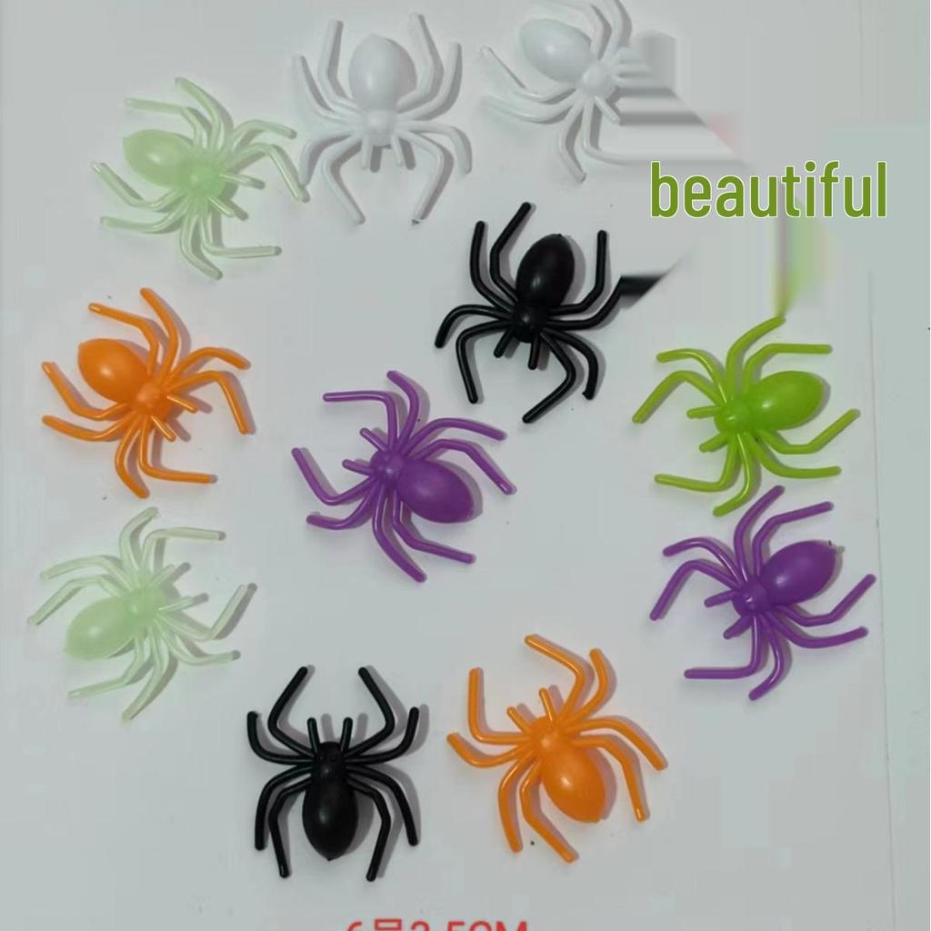 12 Black Luminous Small Halloween Prank Spiders