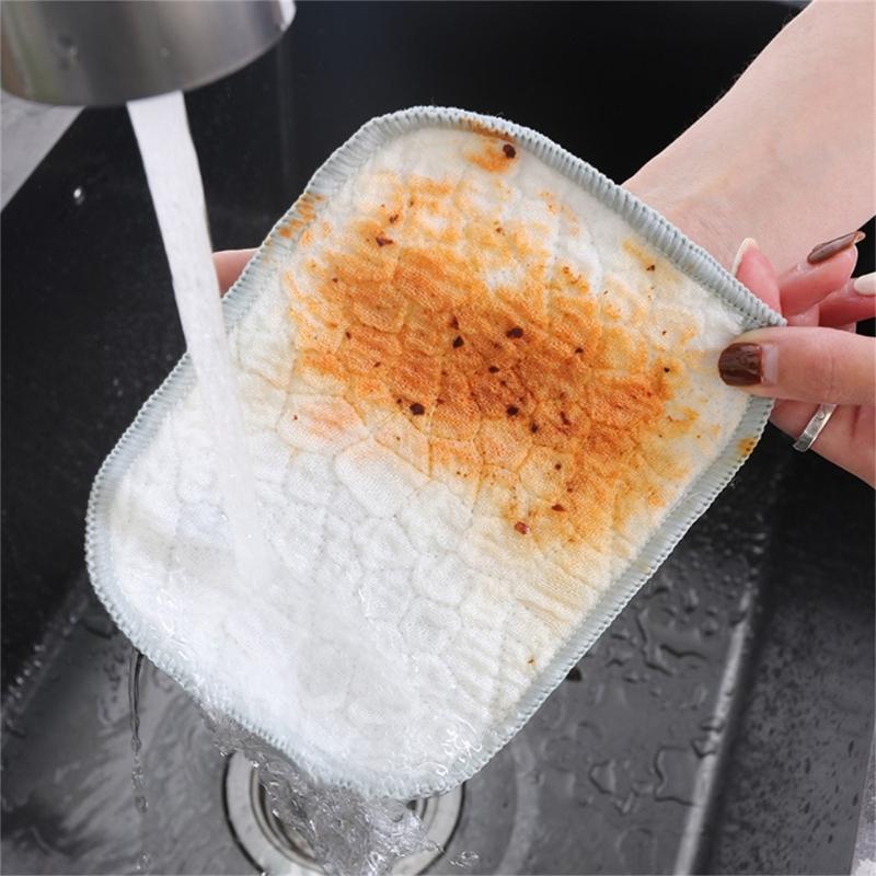 10PCS Reusable Dish Cleaning Cloth AntiScratch Oil Resistant Double Sided Scrubber for Kitchen Utensil Cookware